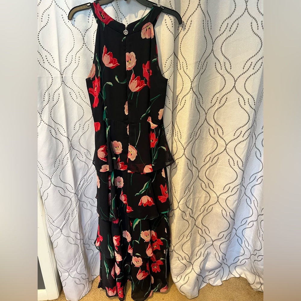 Tommy Hilfiger Pink and Blue Sleeveless Halter Sheath Maxi Dress